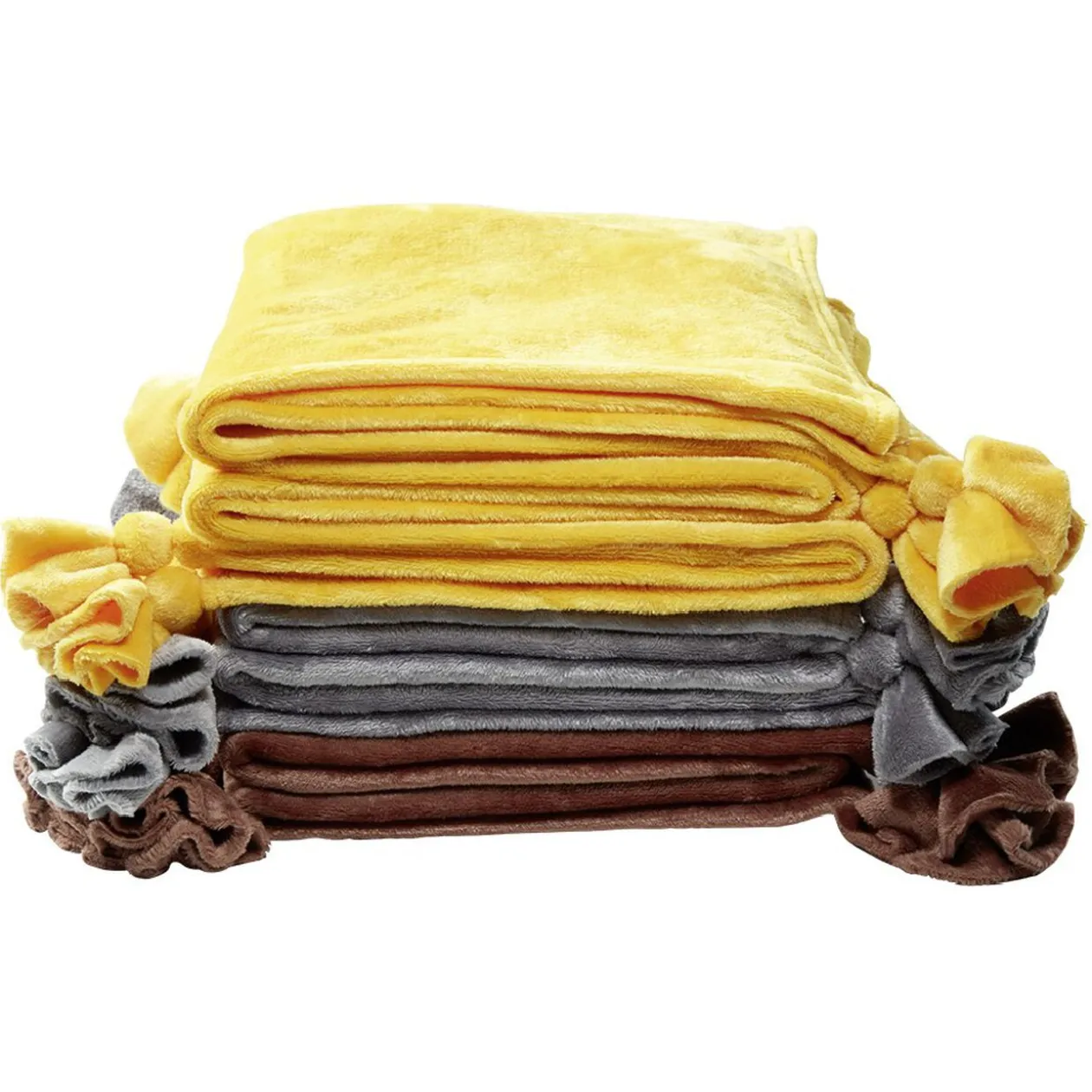 Plaid flanelle avec pompon 130 x 160