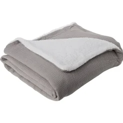 Plaid gaze de coton et sherpa 130x160cm gris