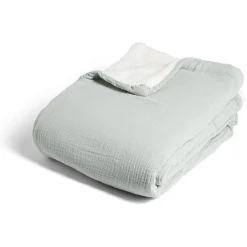 Plaid gaze de coton et sherpa 130x160cm vert