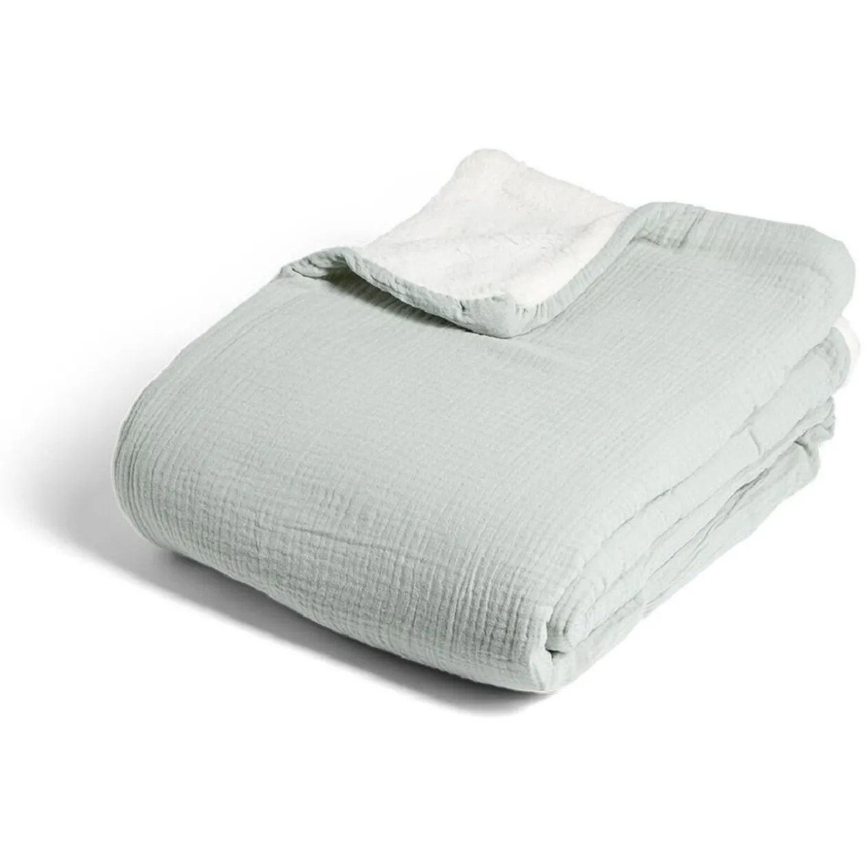 Plaid gaze de coton et sherpa 130x160cm vert