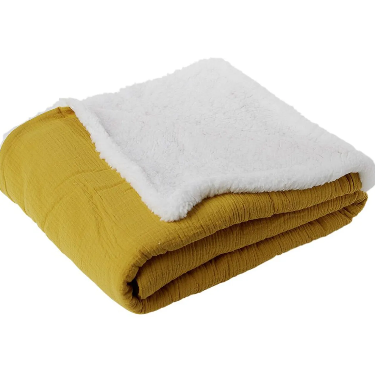 Plaid gaze de coton et sherpa 130x160cm jaune