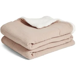 Plaid gaze de coton et sherpa 130x160cm rose