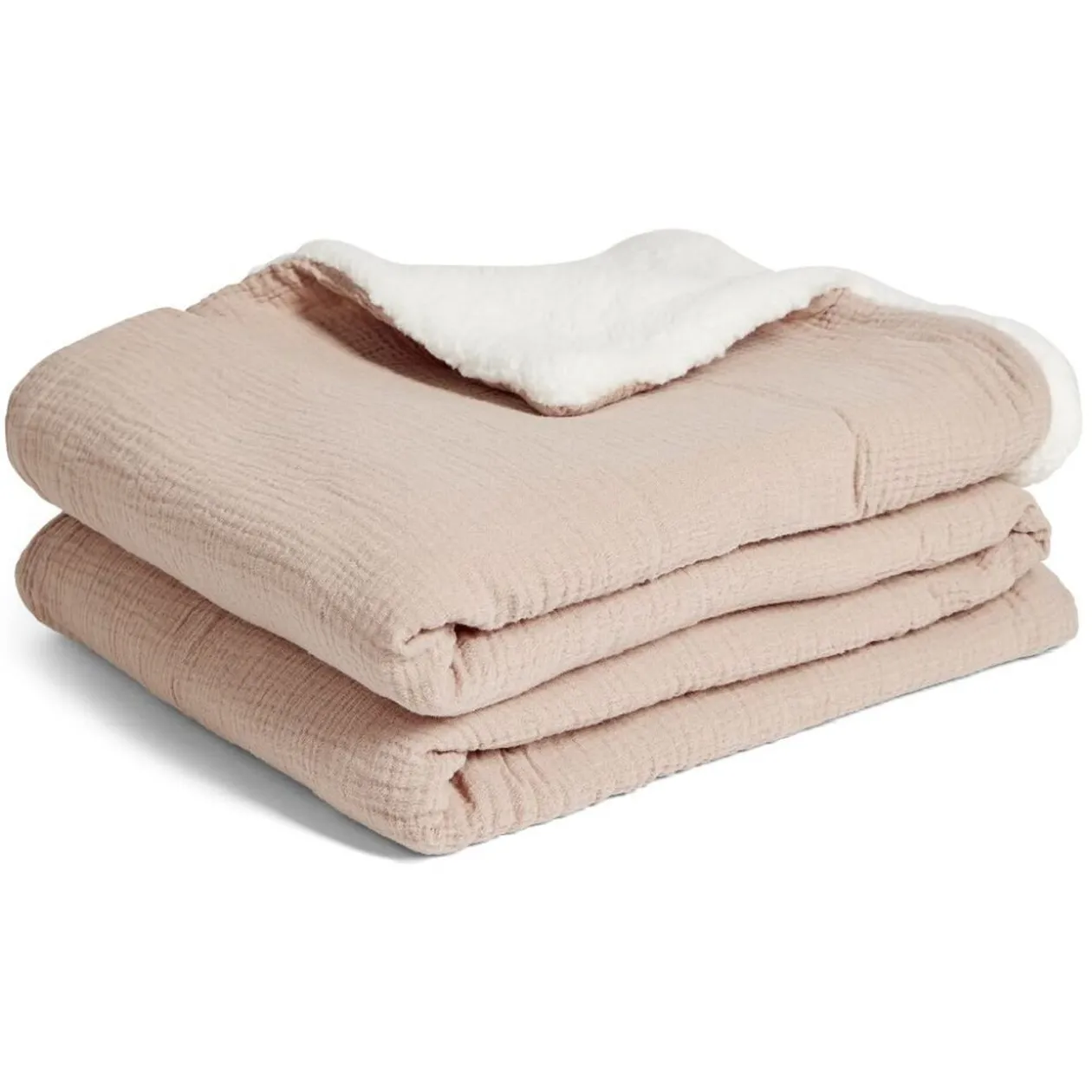 Plaid gaze de coton et sherpa 130x160cm rose