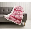 Plaid imprimé flocon Noël rouge blanc dos sherpa 120x150cm