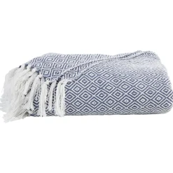 Plaid imprimé motifs losanges bleus et blancs