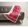 Plaid imprimé renne Noël rouge blanc dos sherpa 120x150cm