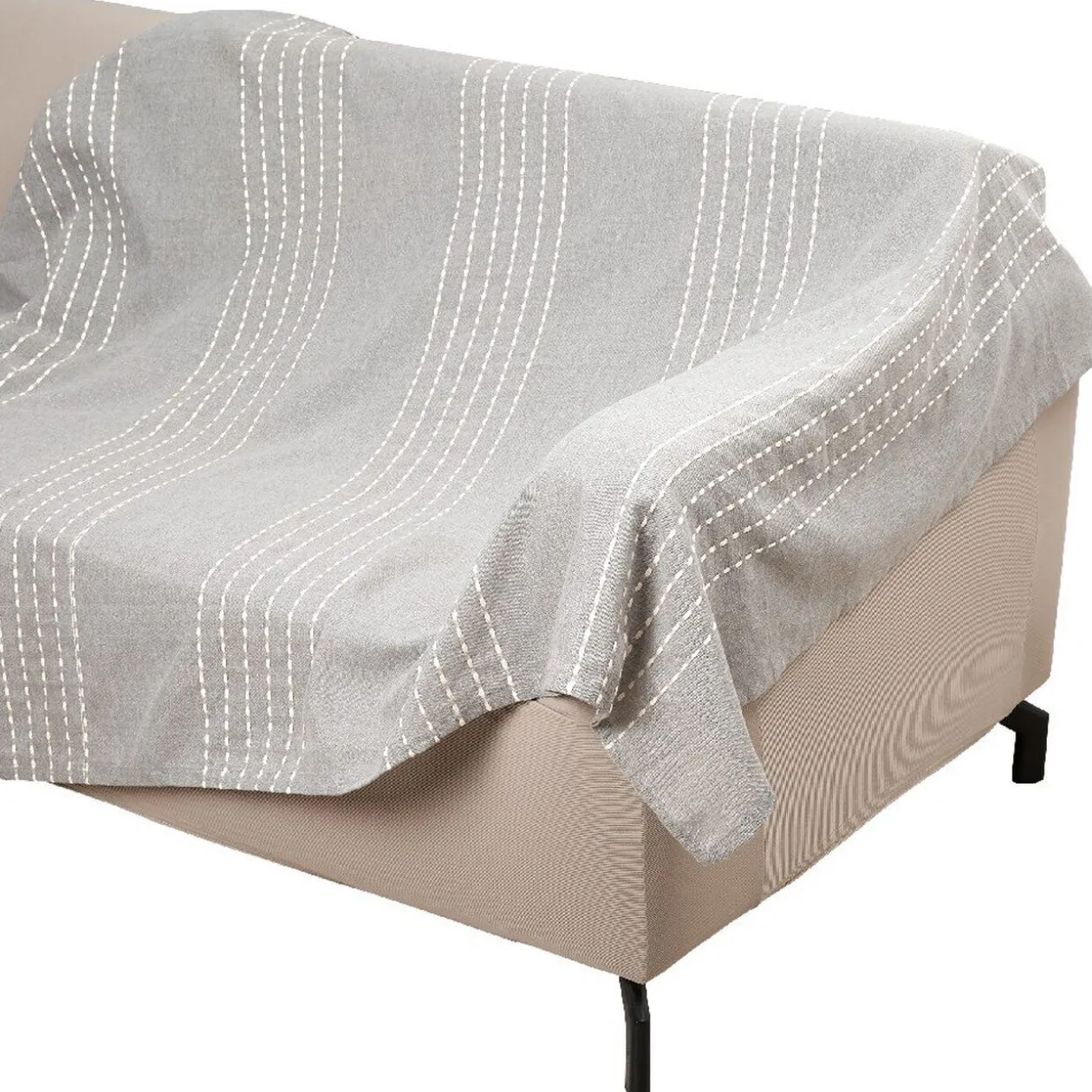 Plaid jeté de canapé surpiqué gris clair