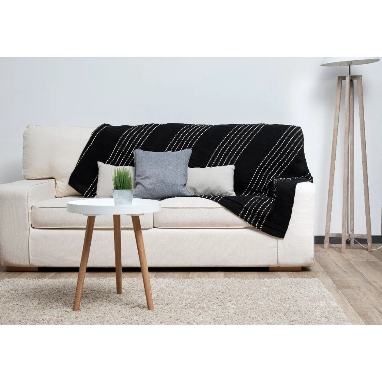 Plaid jeté de canapé surpiqué noir