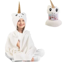 Plaid licorne à capuche blanc et doré 90x110cm