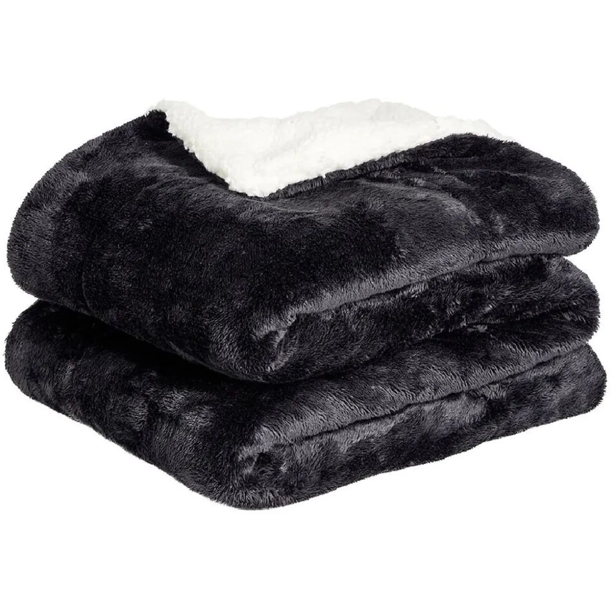 Plaid pilou pilou réversible noir et blanc 127x152cm