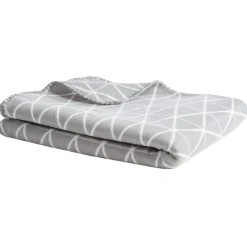 Plaid polaire à motif géométrique gris et blanc