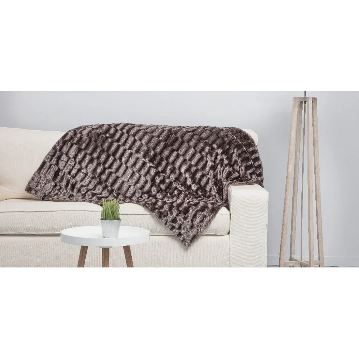 Plaid polaire imitation fourrure marron