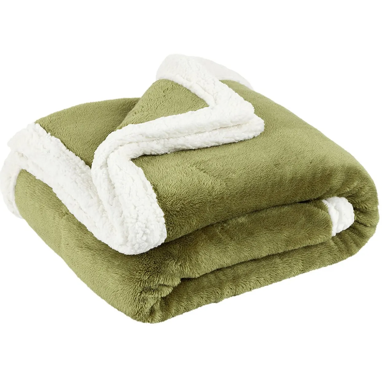 Plaid polaire imitation fourrure réversible vert et blanc