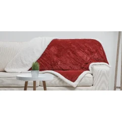 Plaid polaire réversible imitation fourrure rouge et blanc