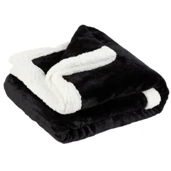 Plaid polaire réversible imitation fourrure noir et blanc