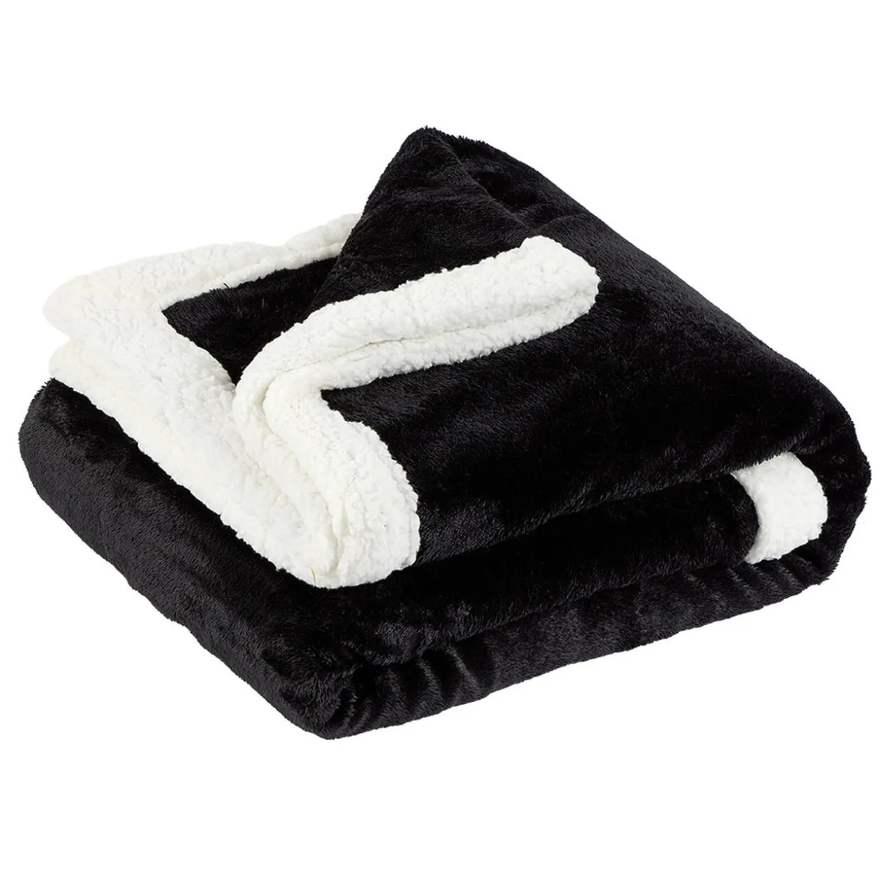 Plaid polaire réversible imitation fourrure noir et blanc