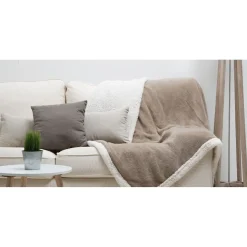 Plaid polaire réversible imitation fourrure taupe et blanc