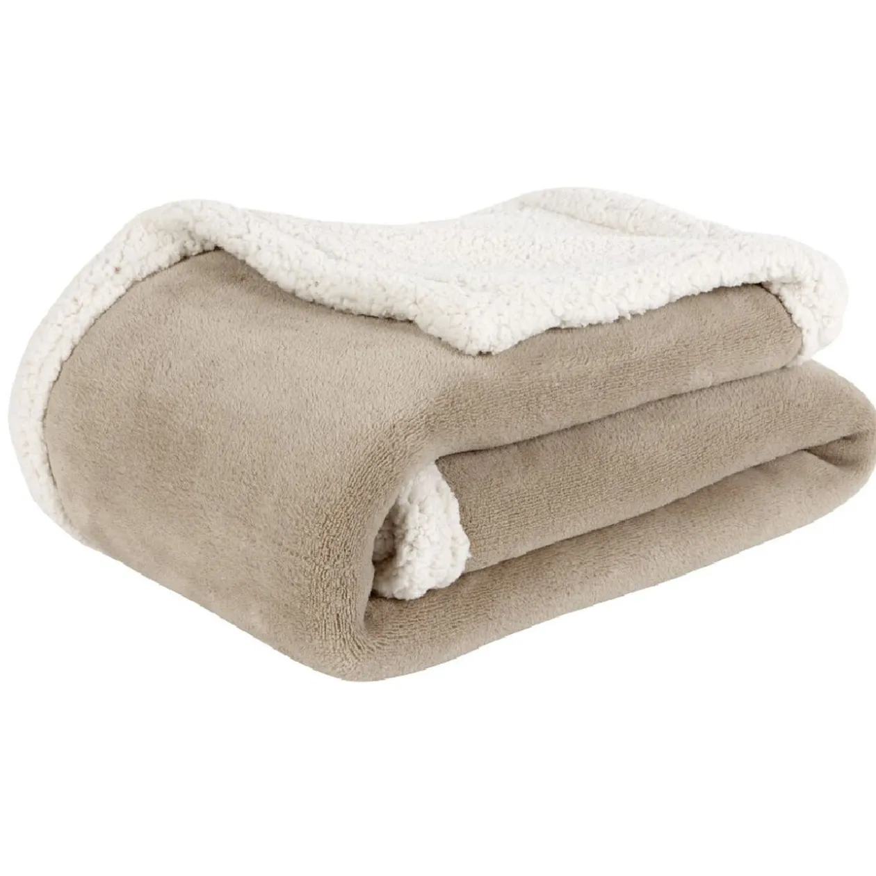 Plaid polaire réversible imitation fourrure taupe et blanc