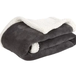 Plaid polaire réversible imitation fourrure gris foncé et blanc