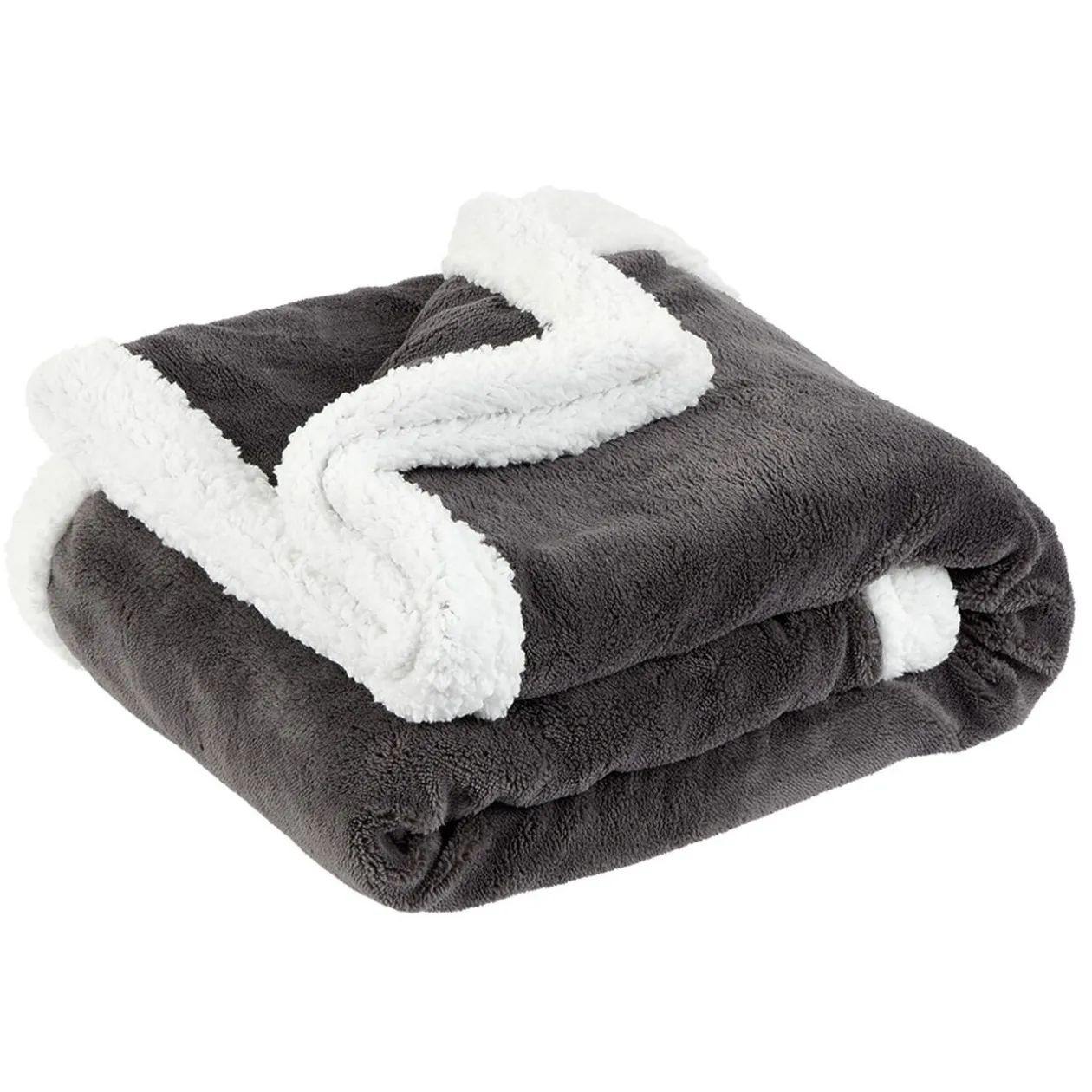 Plaid polaire réversible imitation fourrure gris foncé et blanc