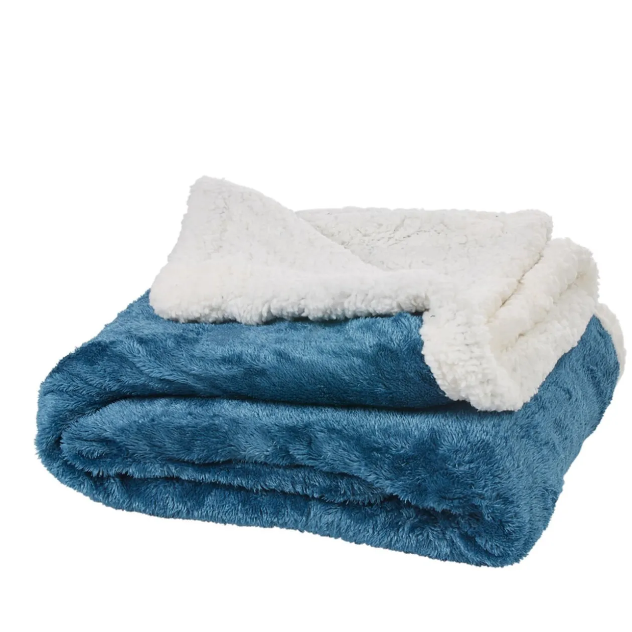 Plaid polaire réversible imitation fourrure bleu et blanc