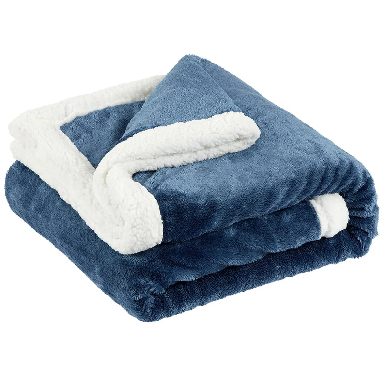 Plaid polaire réversible imitation fourrure bleu et blanc