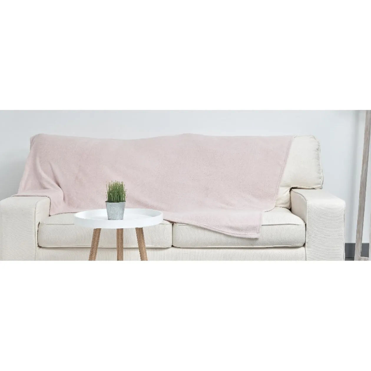 Plaid polyester 1 place uni rose clair