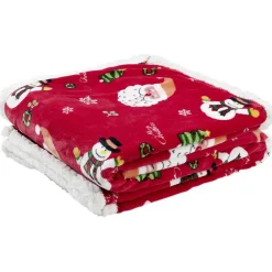 Plaid polyester 120x150cm motif Père Noël rouge et blanc