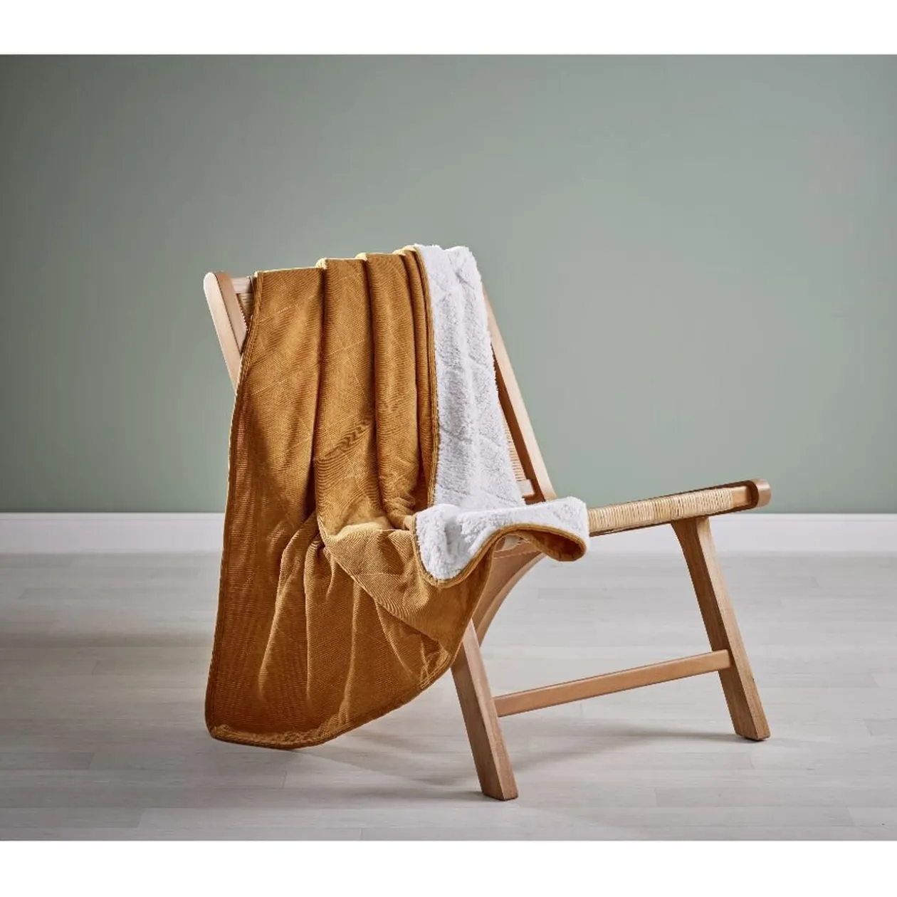 Plaid sherpa et côtelé polyester beige 130x160cm