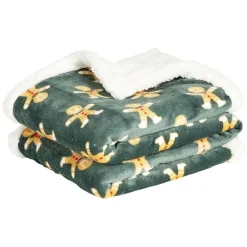 Plaid sherpa motif pain d'épice marron et vert 120x150cm