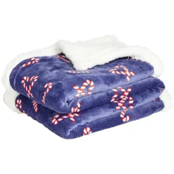 Plaid sherpa motif sucre d'orge rouge et bleu 150x120cm