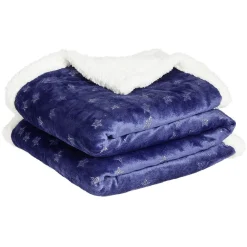 Plaid sherpa motif étoile argenté et bleu 120x150cm