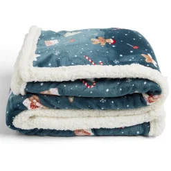 Plaid sherpa Noël flanelle motifs sucre d'orge pain d'épices 120x150cm