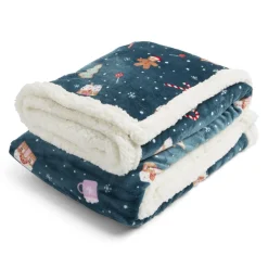 Plaid sherpa Noël flanelle motifs sucre d'orge pain d'épices 120x150cm