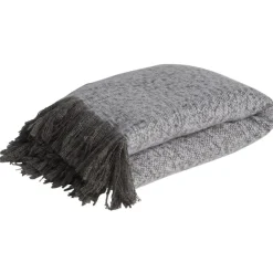 Plaid uni gris à franges