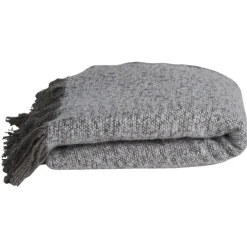 Plaid uni gris à franges