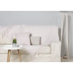 Plaid uni rose à franges