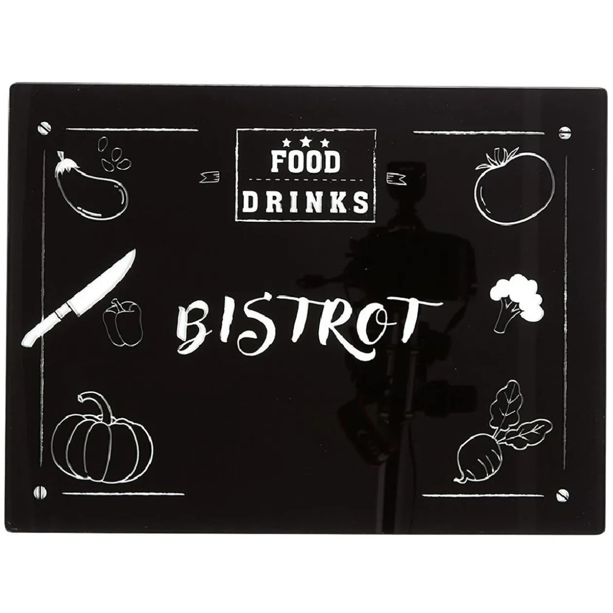 Planche à découper en verre design fruits et légumes noir et blanc