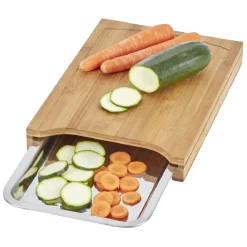 Planche à decouper en bambou avec bac récupérateur inox