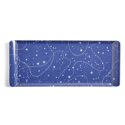 Plateau de service rectangulaire mélaminé bleu motif astral 18x37,5cm