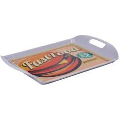 Plateau rectangulaire blanc style fast food motif hamburger