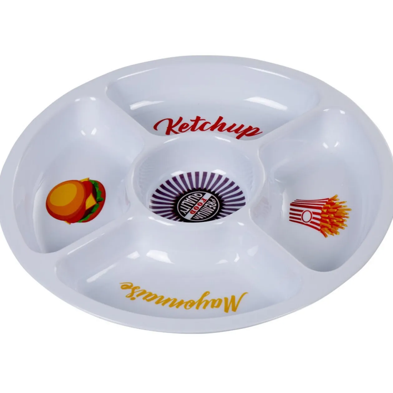 Plateau rond avec compartiments mélaminé design fast food