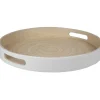 Plateau rond bambou bicolore blanc naturel