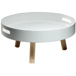 Plateau rond blanc sur pieds bois