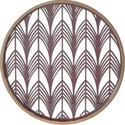 Plateau rond inspiration orientale en métal et bois rouge ou gris