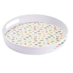 Plateau rond mélaminé motif matisse blanc et multicolore Ø34,5xH5cm