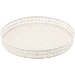 Plateau rond métal motif mandala rose gris ou vert