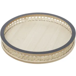 Plateau rond rotin et osier Ø30cm naturel et gris