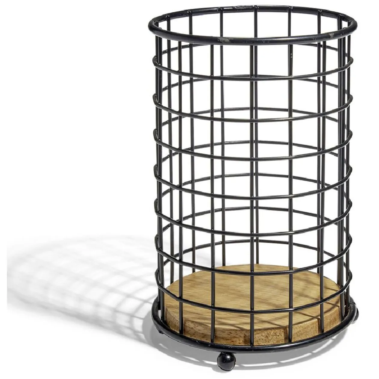 Porte ustensiles bambou et métal noir Ø11,3xH17cm