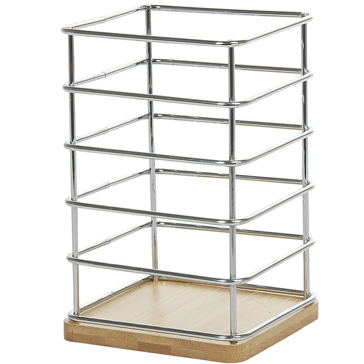 Porte ustensiles de cuisine en métal avec socle en bambou